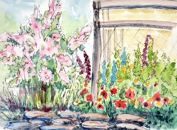 Frances' Garden, 9 X 12 inches, en plein air